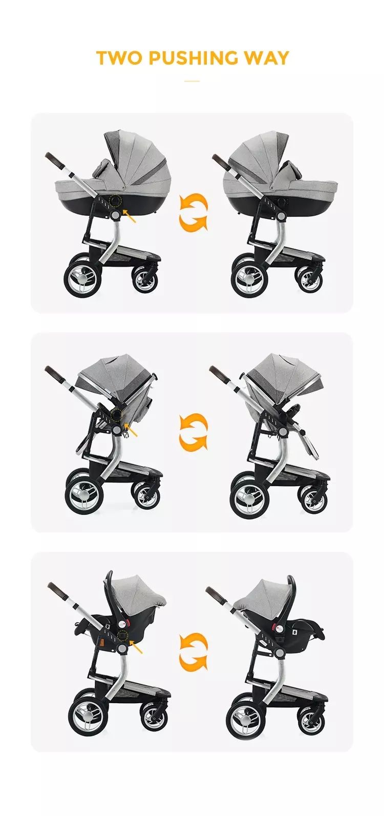 Poussette de luxe de haute qualité Poussette de bébé 3 en 1