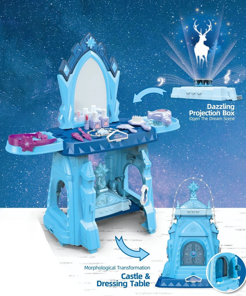 Coiffeuse bleue pour princesse + accessoires